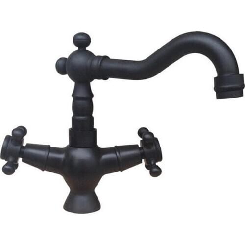 Black Oil Rubbed Brass Swivel Spout Double Cross handles Kitchen Bar Bathroom Vessel Sink Basin Faucet Mixer Tap anf338