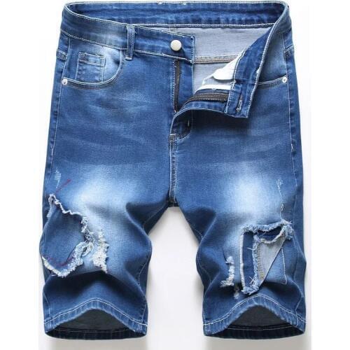 Men Fashion 2020 Jeans Homme Ripped Light Denim Knee Length Men Jeans Straight Short Men