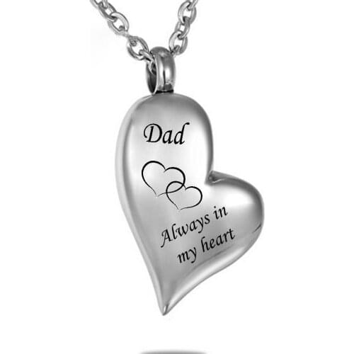 Custom various name heart Dad and MOM "always in my heart" Cremation Jewelry Keepsake Memorial Urn Necklace