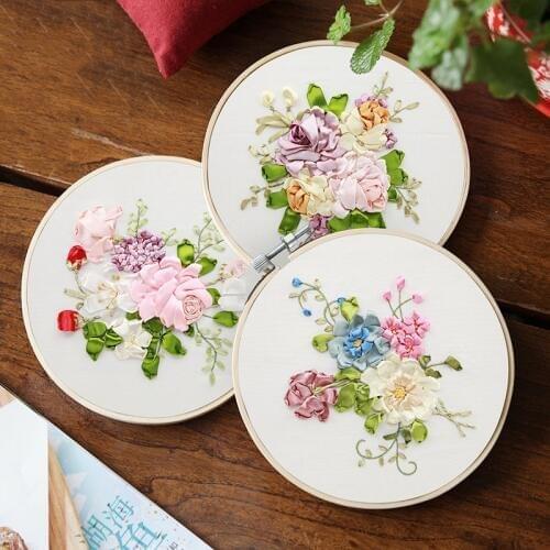 Ribbon Flower Embroidery Kit for Beginner Handwork Needlework Cross Stitch Set Swing Art Handmade Craft Wall Painting Home Decor