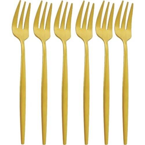 6Pcs Gold Forks Set Tea Cake Snack Fork Dinnerware Cutlery Matte 304 Stainless Steel Tableware Dessert Fruit Fork Flatware Set