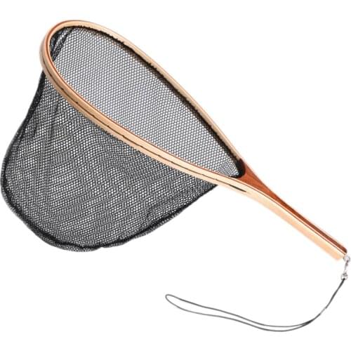 Fly Fishing Landing Net Wooden Handle Nylon Landing Handle Trout Mesh Fish Catch Release Scoop Fishing Tool