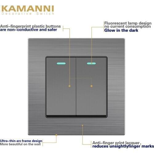 Wall Switch 1 Gang 3Way Power Light Switch Wall With Indicator Light Luxury Light Push Button Switches Aluminum Alloy Panel 220V