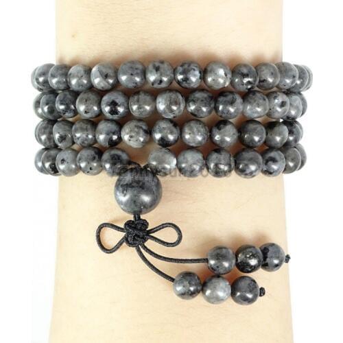 Natural Larvikite Labradorite 6mm Gems Stone Buddhist 108 Beads Prayer Mala Multi-Purpose Stretchy Bracelet 5Strands/Pack