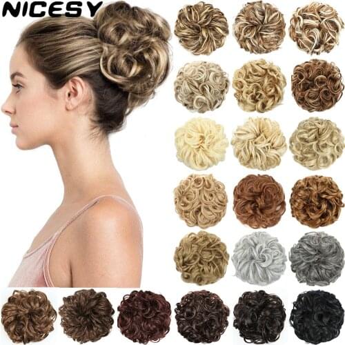 NICESY Messy Chignon Donut Hair Bun Fake Hair Elastic Hair Rope Rubber Band Synthetic Hairpiece Gray Black Brown Color