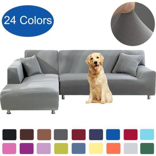 New Solid Color Corner Sofa Covers For Living Room Set Elastic Sofa Cover L Shaped Stretch Furniture Protector 1 2 3 4 Seat Pet