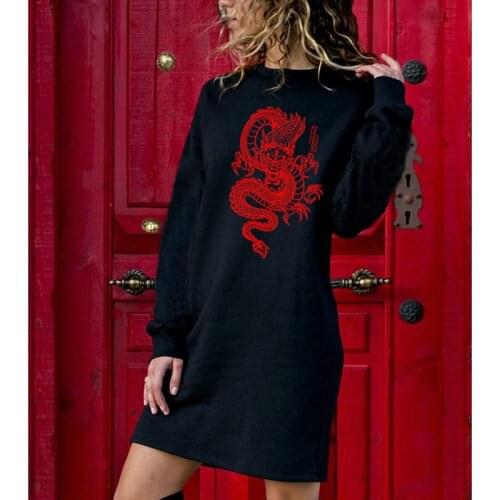 New latest dragon pattern female winter dress O-neck thirst printing casual street t shirt harajuku top brandy clothing