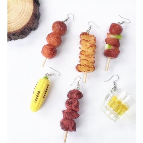 Summer New Food Play Creative Earrings for Girls Women Beer Barbecue Corn Roast Asymmetry Cool Drop Dangle Ear Jewelry Gift