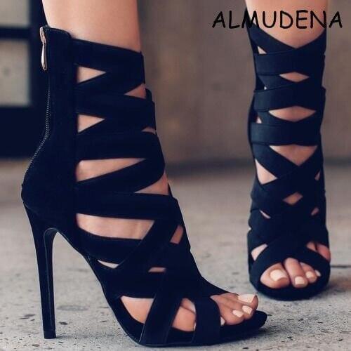 Nuback Cross Tied Elastic Gladiator Thin High Heel Bandage Cross Fashion Sexy Party Sandal