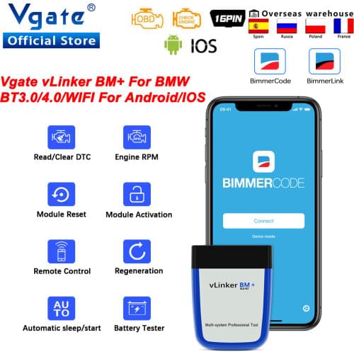 OBD2 Vgate vLinker BM+ ELM327 For BMW Scanner BT4.0-Wireless wifi OBD 2 Car Diagnostic Auto Tool Bimmercode PK ELM 327 V 1 5
