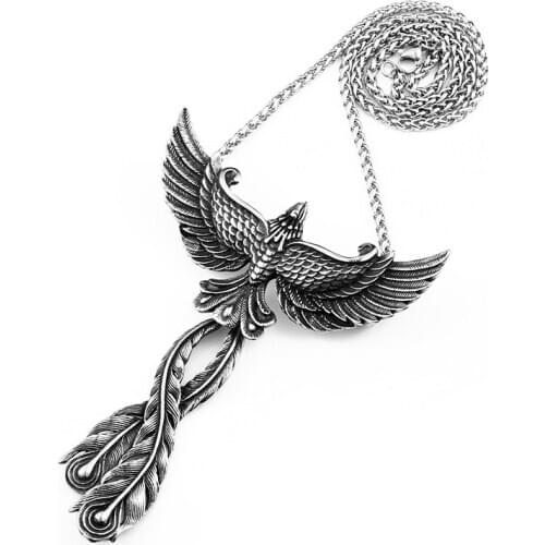 3D Phoenix design Pendant Necklace Stainless steel Bird Charm Choker Good detail Animal Jewelry for man