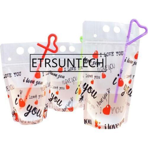1000pcs 500ml Letter I Love You Beverage Bag Milk Tea Cold Drink Bag Disposable Juice Takeaway Packaging Bags