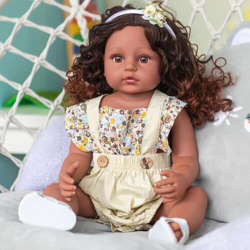 NPK 55cm Full Body Silicone Bebe Doll Reborn Toddler Girl Batt Toy Rebnorn Baby Girl In Dark Brown Skin