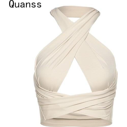 Quanss Cross Halter Crop Tops Women Bandage Hollow Out Sexy Backless Tanks Streetwear Club Party Female Outwear Outfits Summer