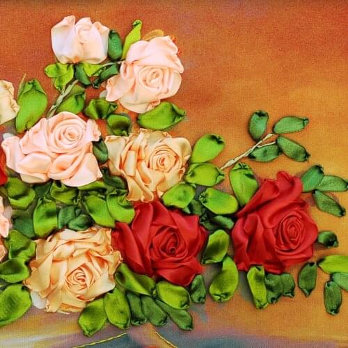 Needlework,DIY Ribbon Cross stitch Set for Embroidery kit,Flower Rose Painting 85*50CM, Cross-Stitch handwork home wall decor