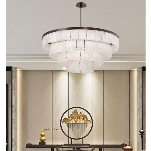 Modern light luxury chandelier dining room living room lighting marble circular dining room model room decorative chandelier