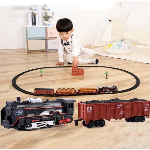 Electric Light Retro Train Toy Set Ornaments With Railway Electric Track Classical Set Toys Children New Year Christmas Gifts