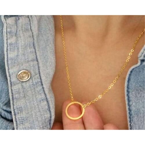 V Attract 10 pcs Rose Gold Circle Necklace Stainless Steel Link Chain Collares Jewelry Geometric Classic Round Choker Femme