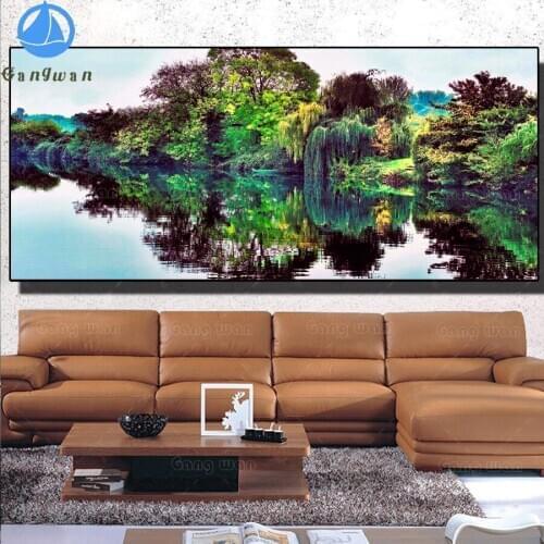 100% Round Diamond Embroidery River bank scenery diy Diamond Painting Full Square 5d Mosaic Cross Stitch Rhinestone natural art