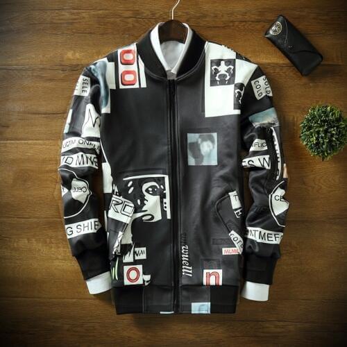 YuWaiJiaRen Hip Hop Bomber Jacket Men and Women Stand Collar Long Sleeve Punk Pattern Spring Autumn Basic Coat Brand Clothing
