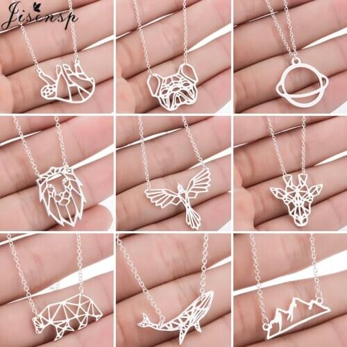 2020 Fashion Stainless Steel Necklace Cute Lion Phoenix Planet Bear Pendant Snow Mountain Necklaces Statement Collar Mujer