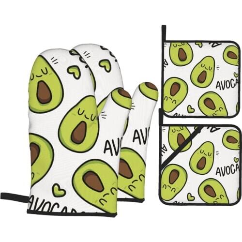 3D Mitten Microwave Oven Glove 4Pcs Insulated Baking Heat Resistant Terylene Non-slip Cute Avocado Pattern Kitchen Tool Dropship