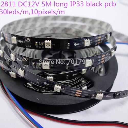 5m DC12V 30leds/m 10pcs ws2811 ic/meter(10pixels) BLACK PCB led digital strip;IP33;non-waterproof