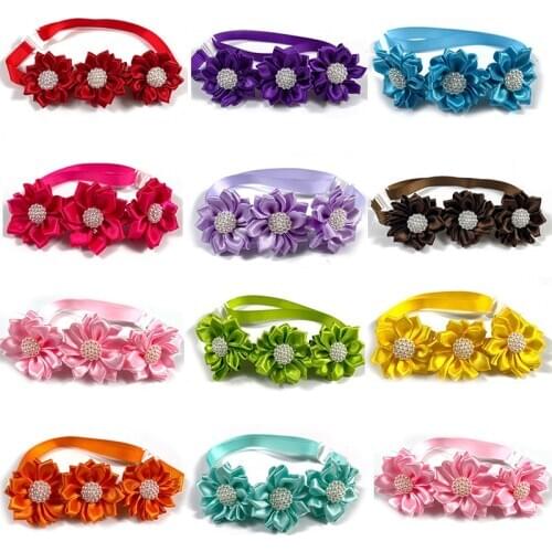 50/100pcs Dog Bow Ties Pearl Flowers Bowties Small Middle Dog Bow Tie Collar Spring Pet Supplies Samll Dog Pets Accessories