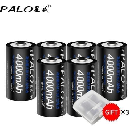 PALO Original 6 Pcs Batteries C Size Battery Ni-MH bateria 4000mAh Rechargeable Batteries For Camera refrigerator gas cooker