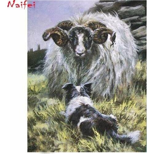 Full Drill Diamond Painting "sheep & Border Collie" Home Decor Mosaic animals Diamond Art Handmade Gift