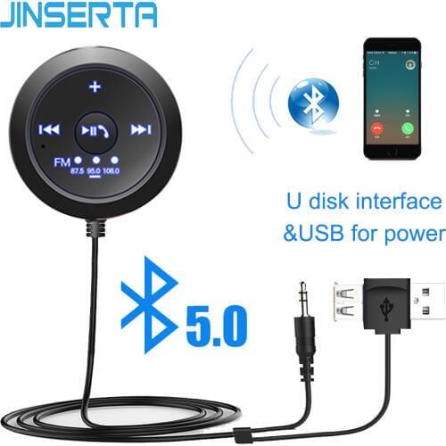 JINSERTA Car Bluetooth FM Transmitter AUX Automobile Hands-free Audio Receiver Car Kit A2DP Music Player