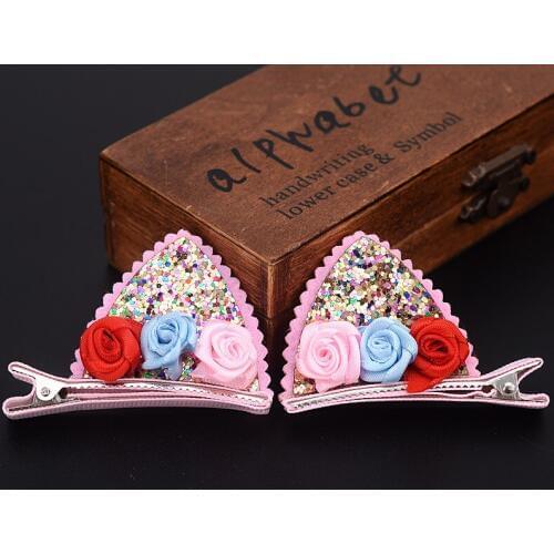 Free Shipping!20pcs/lot New Baby kids Shiny Cat Ear Animal Hairpins Girls Star Flower Hair clips Children Hair Accessories
