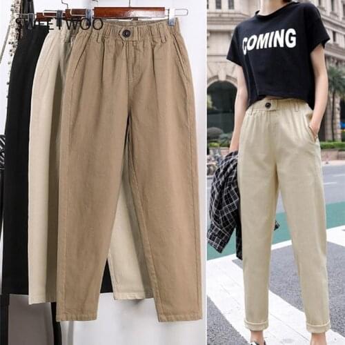 Beige High waist Casual Pants Women loose Spring Autumn 2021 New Womens Korean slim Harem pants Plus Size Nine pants 3XL