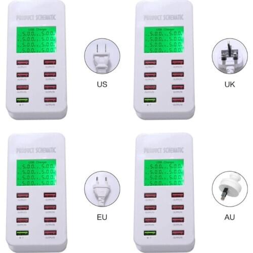 8 Port USB Quick Charger LCD Display Multi-Port USB Charging Station for Smartphone Tablets Power Supply