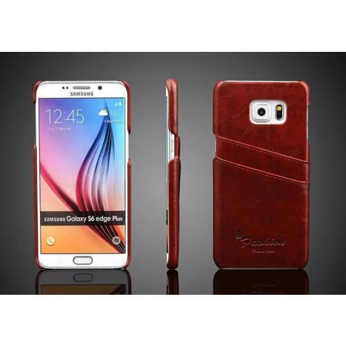 Fashion Brand Original Oil-wax Genuine Leather Back Cover Case for Samsung Galaxy S6 Edge Plus / S6 Edge+ with Card Slots Retro