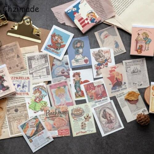 Chzimade 80Pcs Vintage Girl Holiday Printed Scrapbooking Paper Stickers For Diary Notebook Junk Journal Decorative Sticker