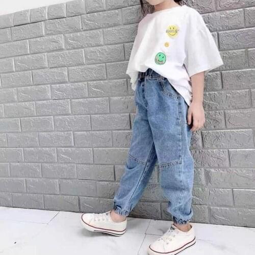 Solid Elastic Waist LOOSE Kids Casual Trousers Boys and Girls Denim Pants 3-15 Years Old Spring and Autumn Childrens Clothes