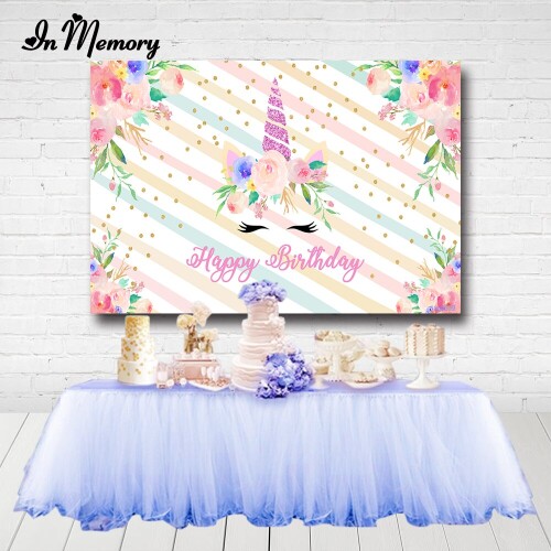 InMemory Flowers Unicorn Birthday Party Backdrops Gold Glitter Dots Girls Baby Shower Newborn Photography Backgrounds Custom