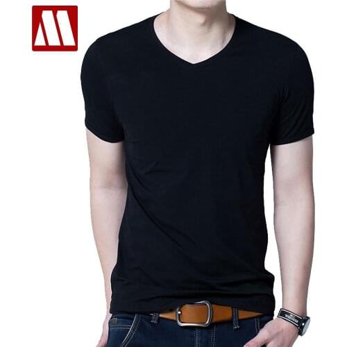 T Shirts Mens V Neck Under Shirt Fashion Slim Fit T-shirts Man Summer Short Sleeve Tees Male Solid Color Asia Size S-XXXXXL