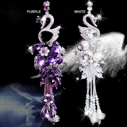 Crystal Pearl Pendant Swan Dance Purple White Home Furnishing Automotive Interior Fringed Bead Flower Decoration Supplies
