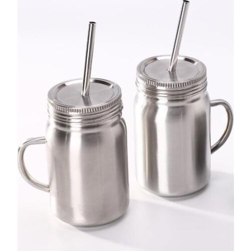 17OZ Stainless Steel vacuum Mason Jar Double Wall Mason tumbler with lid straw 17oz Coffee beer juice mug mason Cans drinking si