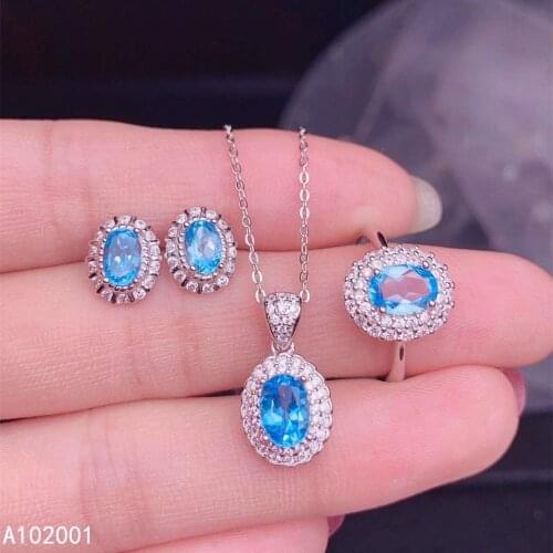 KJJEAXCMY fine jewelry natural topaz 925 sterling silver women gemstone pendant necklace earrings ring set support test fashion