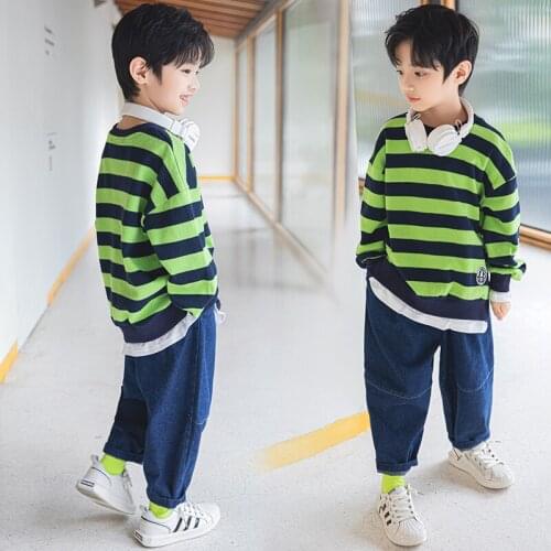 Boys Outfits Stripe Hip Hop Dance Clothing Rave Outfit Performance Costume Street Dancewear Fashion Clothes 2 Piece Set JL2603