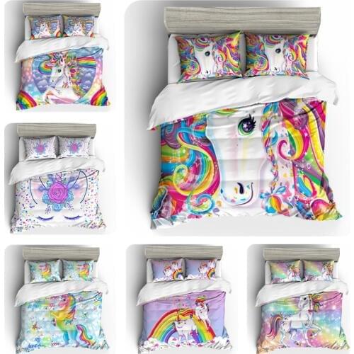 Dream NS Cartoon Bedding Set Polyester Fiber Duvet Cover Dream Unicorn Style Printing Quilt Cover Pillow Case Home Bedding Set