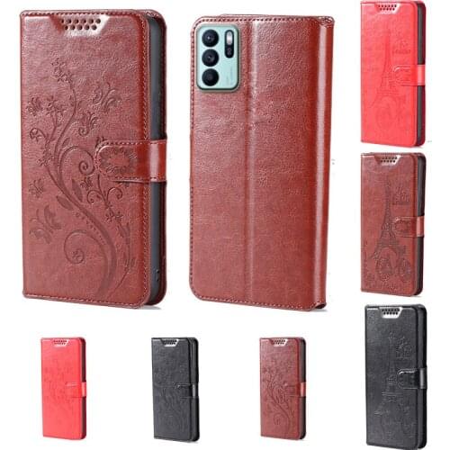 Intaglio icon butterfly flower Tower Flip Leather Wallet Phone Case For Oppo Reno6 Reno 6 Z 6Z 5G stand function cover card slot
