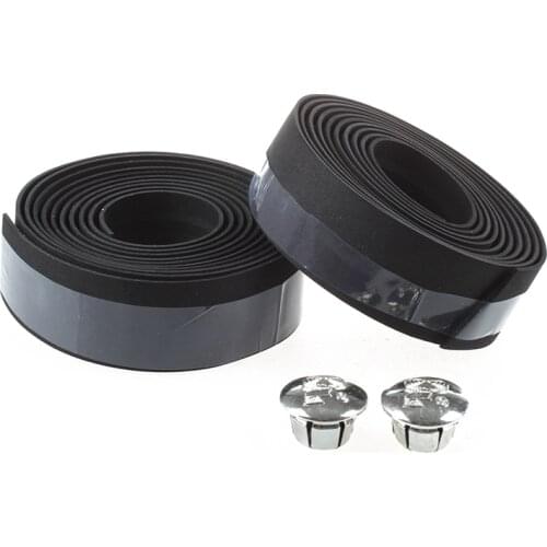 Road Bike / Bicycle Handlebar Tape / Wrap--Black--With 2 Bar Plugs