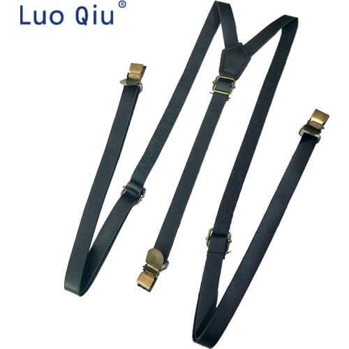 Hot Fashion 1.3*80cm Mens Womens Leather Suspenders Y-Back Retro Braces Clip-On Black Colors