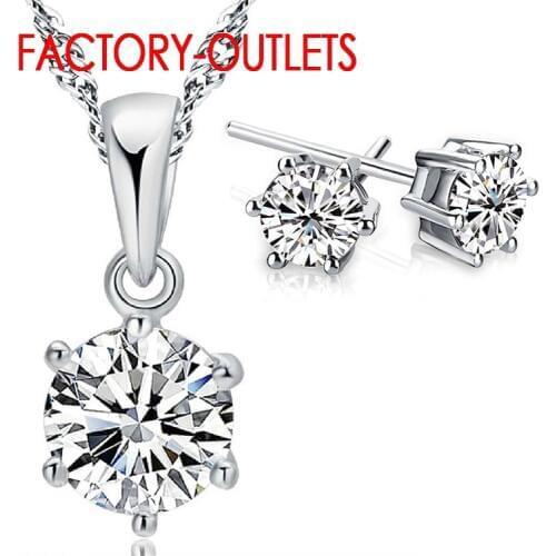 925 Sterling Silver Bridal Jewelry Set Classic 5 Claws Crystal Necklaces Earrings Women Girls Engagement Anniversary