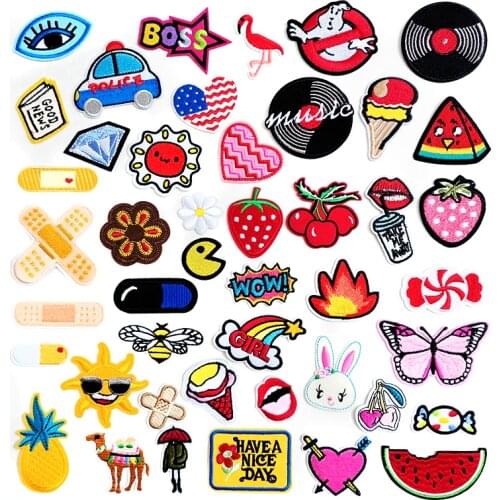 Heart Watermelon Mouth Iron-On Patches Cloth Mend Decorate Clothes Apparel Sewing Decoration Applique Badges Rabbit Strawberry