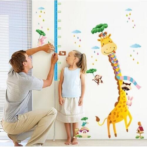 Smile Giraffe Height Measure Wall Stickers For Kids Rooms Giraffe Monkey Height Chart Ruler Wall Decals Nursery Home Decor